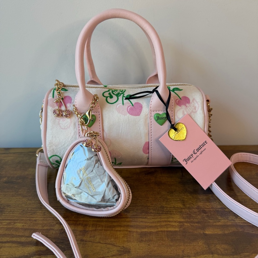 New Juicy Couture Retro Cherry Mini Barrel Handbag Crossbody Light Pink Y2K Cute